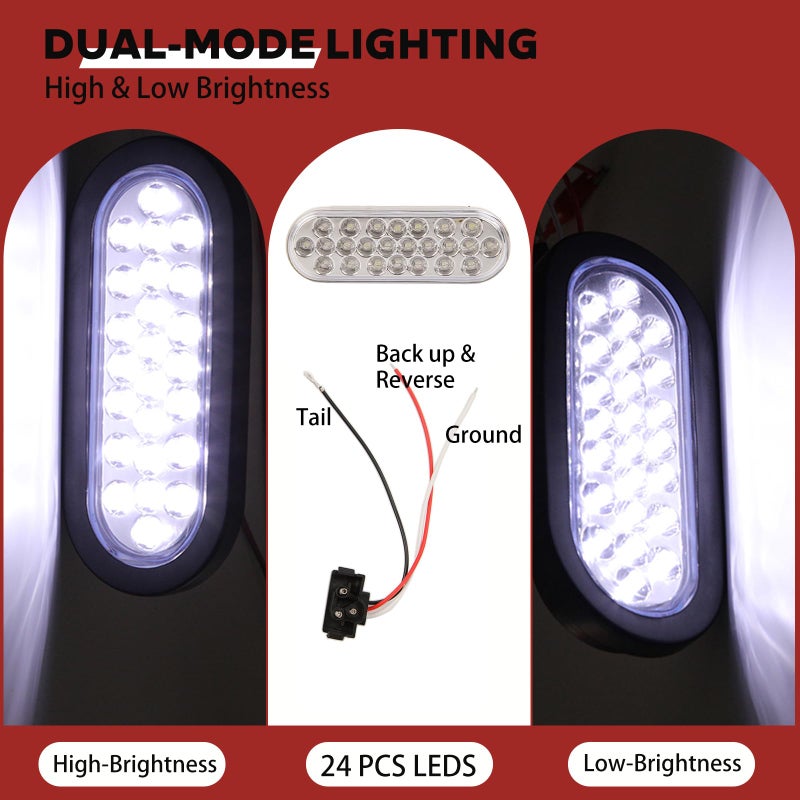 NEW SUN 6 Inch Oval LED Trailer Lights - 21 LED Ultra Bright Tail Light Kit with Surface Mount Grommets, Watertight 3-Prong Plug Reverse IP 67 Waterproof Light Clear Lens for RV, Truck, Jeep, 2 Pcs - Image 5
